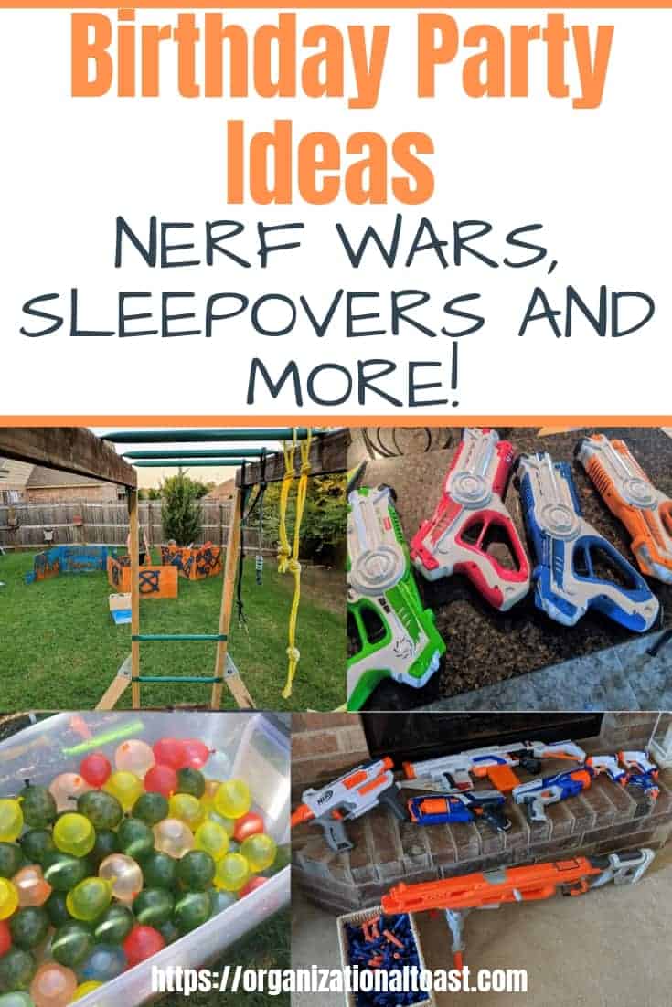 Check out these birthday party ideas for boys on a budget. Tips on setting up nerf wars, throwing s successful sleepover and lots of fun ideas the kids will love! These are all ideas we used for our son's 8th birthday party! #birthdaypartyideas 