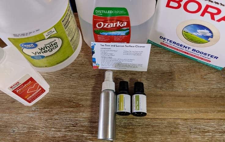 Ingredients for Tea Tree Surface Cleaner Recipe from Simply Essential Recipe Box