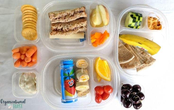 multiple school lunches laid out