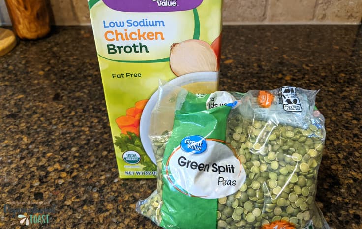 Chicken broth and dried spilt peas