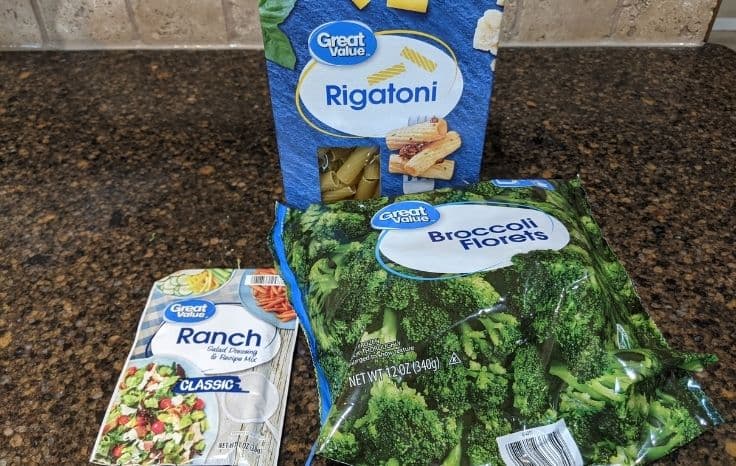 broccoli, pasta, ranch budget meal